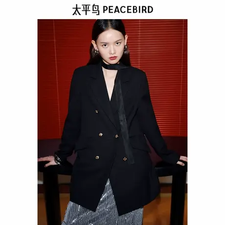 太平鸟 黑金西装 高阶感西装廓形外套女2025春装新款飘带可拆卸图片