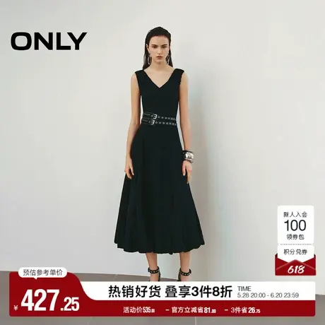 ONLY2025夏季新款简约纯色小黑裙显瘦V领无袖长裙花苞裙连衣裙女图片