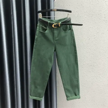 墨绿色牛仔哈伦裤女潮23秋季新款休闲百搭高腰显瘦宽松萝卜裤长裤图片