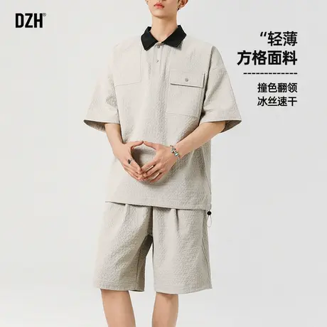 青少年2025超火夏装套装男翻领polo衫冰丝短袖短裤薄款五分裤男装图片