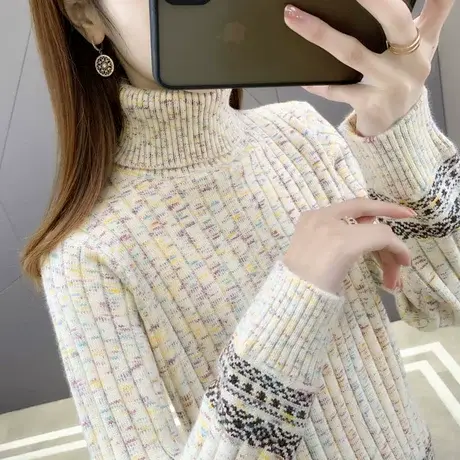 2023年新款女士高领毛衣女宽松外穿秋冬百搭加厚洋气韩版打底衫潮图片