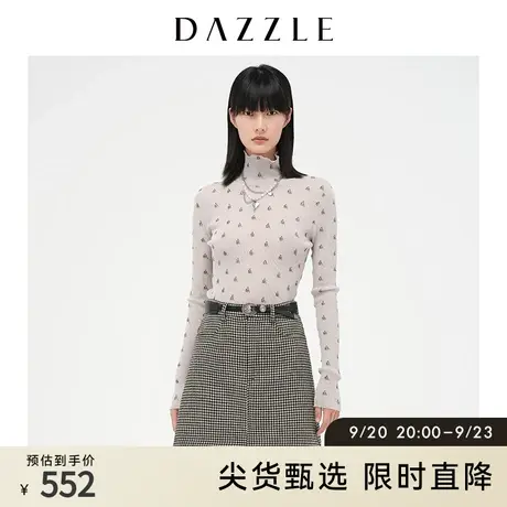 DAZZLE地素 奥莱老花印花高领针织打底衫女2D4E4391D商品大图