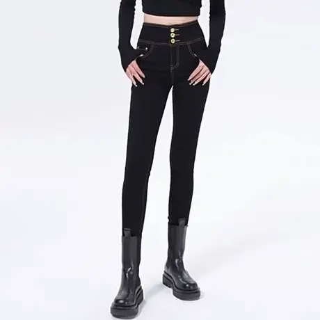 拉夏贝尔蜜桃臀牛仔裤女秋冬2025新款高腰显瘦提臀紧身小脚裤加绒图片