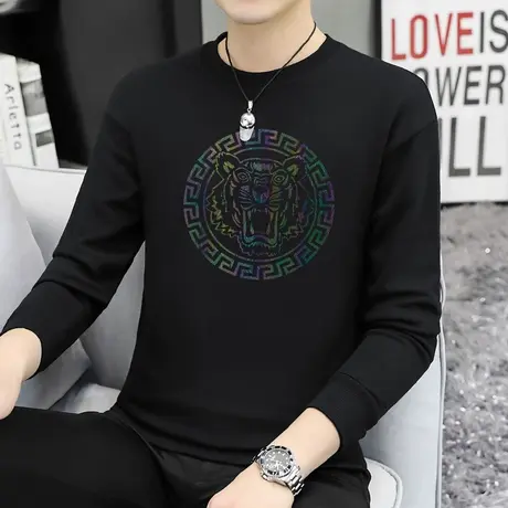 重磅纯棉卫衣男2023新款摇粒绒加绒保暖潮流虎头圆领无帽长袖t恤商品大图