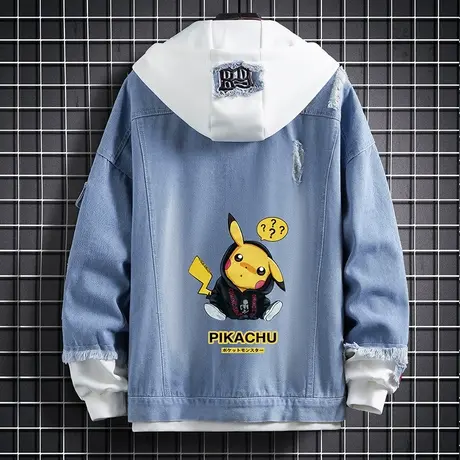 牛仔外套男春秋韩版潮流新款连帽夹克男装春季卡通动漫学生上衣服图片
