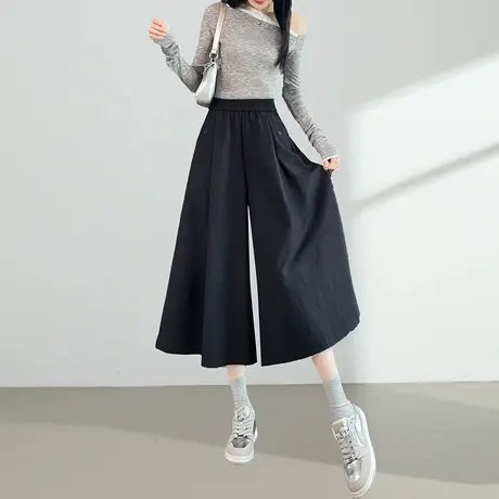 八分休闲阔腿裙裤女秋季新款高腰显瘦百搭小个子宽松直筒裤裙子商品大图