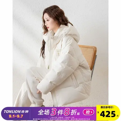 唐狮2024年冬季新款情侣羽绒服女连帽印花短款百搭黑白色防水外套商品大图