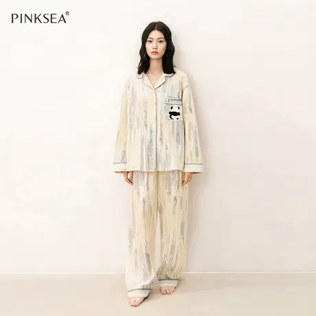 Pinksea秋冬睡衣保暖薄绒女款简约可外穿宽松长袖家居服春秋套装商品大图