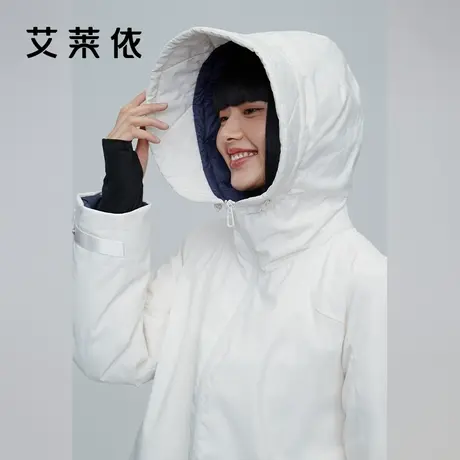 艾莱依羽绒服女冬季新款别致帽檐中长款大衣户外运动防风保暖外套商品大图