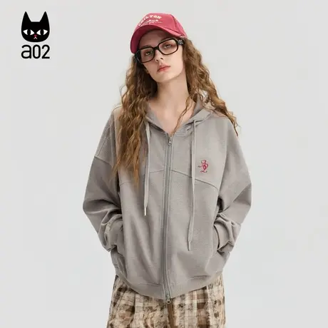 a02宽松连帽灰色外套女2025新款秋季卫衣通勤穿搭设计感休闲上衣商品大图