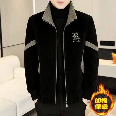 立领加棉外套男士秋冬季毛呢大衣短款加厚夹克冬装高端金貂绒上衣图片