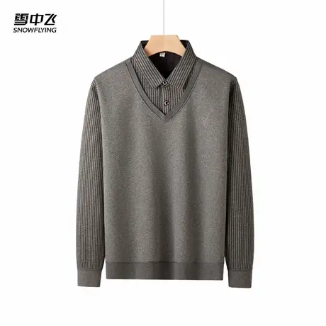 雪中飞2026春新款男士短款加绒加厚Polo领假两件T恤时尚商务休闲图片