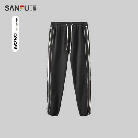 三福2023冬男士侧织带抽绳运动风休闲裤 时尚宽松九分裤477993商品大图