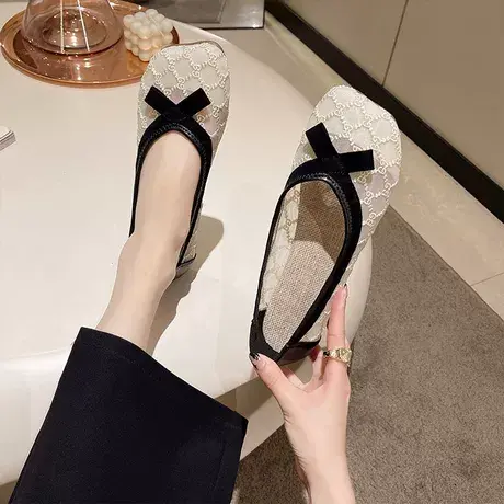 网纱豆豆鞋女2023年新款春夏平底玛丽珍鞋一脚蹬懒人单鞋孕妇瓢鞋商品大图