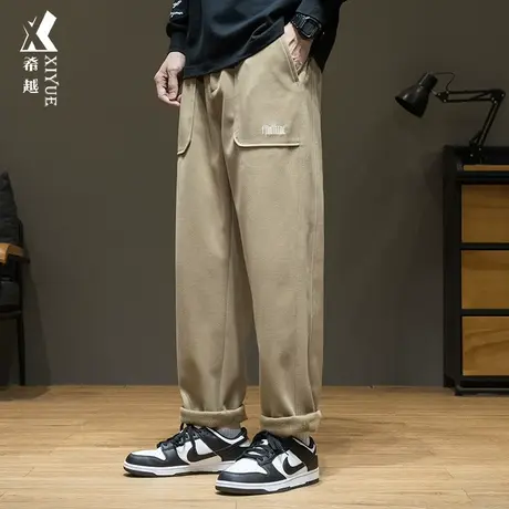 希越雪尼尔美式重磅男卫裤秋冬季宽松大码休闲直筒潮牌工装长裤子商品大图