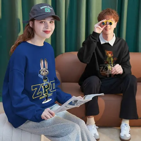 唐狮情侣卫衣春秋男女圆领美式情侣装上衣黑色卫衣外套宽松潮ins商品大图