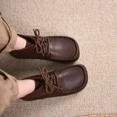 Artmu阿木原创真皮复古平底短靴女舒适系带靴子软底女靴2022新款图片