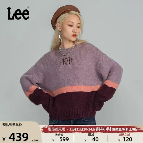 Lee商场同款101+舒适版拼色女圆领毛衣多色休闲潮LWT004239101图片