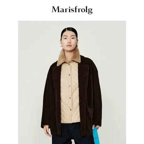 【割绒工艺】玛丝菲尔冬季新款棕色灯芯绒茧型复古慵懒西装图片