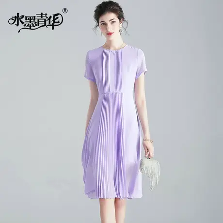 【1件7.9折】夏装新品时尚纯色雪纺裙简约修身收腰大摆连衣裙商品大图