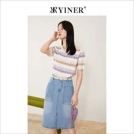 YINER音儿女装2022夏季新款马卡龙波点针织衫套头图片