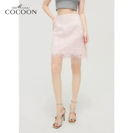 MISSCOCOON粉色镂空设计感半身裙女24春季新款A字裙图片