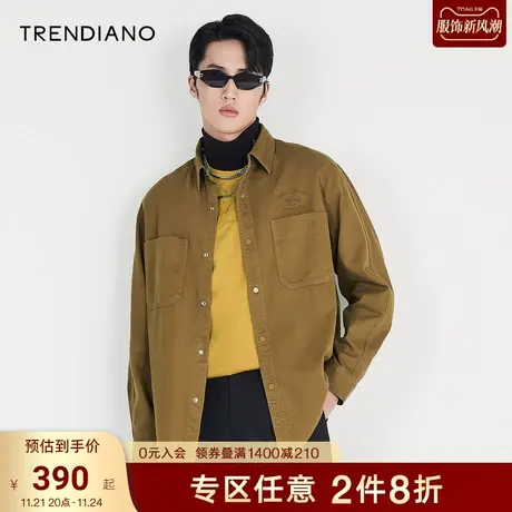TRENDIANO官方男装2022秋季新款牛仔长袖衬衫外套男商品大图