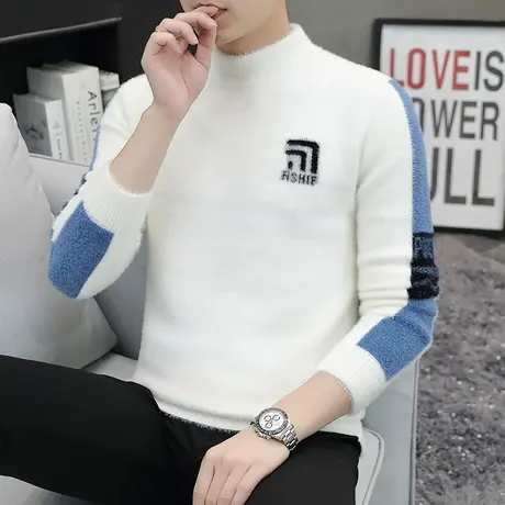 2023冬季新款男士毛衣韩版潮流帅气圆领加绒个性上衣服打底针织衫商品大图