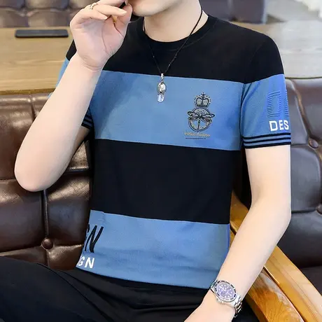 高端圆领冰丝短袖t恤男夏季透气薄款半袖体恤衫男大码休闲上衣男T商品大图