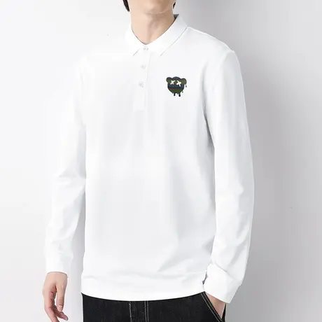 珠地棉polo衫男长袖翻领t恤潮牌潮流有领小熊保罗打底衫白色秋衣商品大图