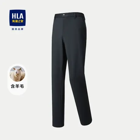 HLA/海澜之家含绵羊毛休闲裤23秋季纯色高腰直筒针织提花裤子男商品大图
