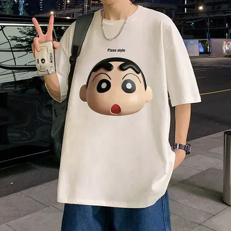 纯棉短袖T恤男夏季2024新款港风半袖打底衫ins潮流体恤宽松上衣服商品大图