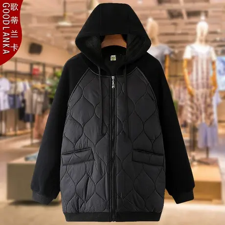 40-50岁中年妈妈秋冬加厚撞色棉衣大码宽松洋气连帽羽绒棉服外套商品大图