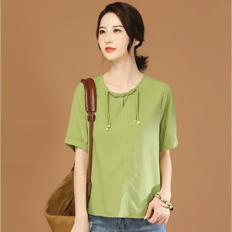 韩潮袭人高级感圆领短袖衬衫女2024夏新款气质套头设计感衬衣上衣图片
