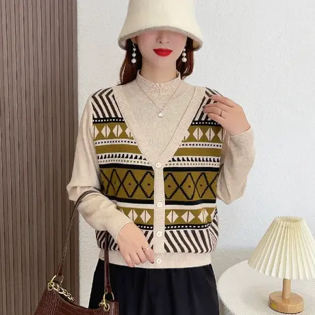 法式复古提花半高领毛衣女2023年秋冬装新款叠穿外搭软糯针织上衣图片