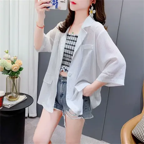 设计感亮钻短袖西装外套女2023年新款夏季宽松薄款洋气休闲上衣潮图片