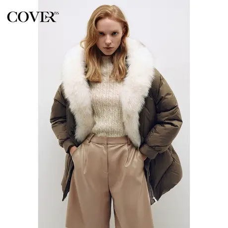 COVER冬季狐狸毛领撞色轻盈皮草外套图片