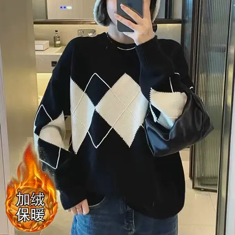 女士红色本命年毛衣女加绒加厚2023年新款爆款打底衫宽松内搭女装图片