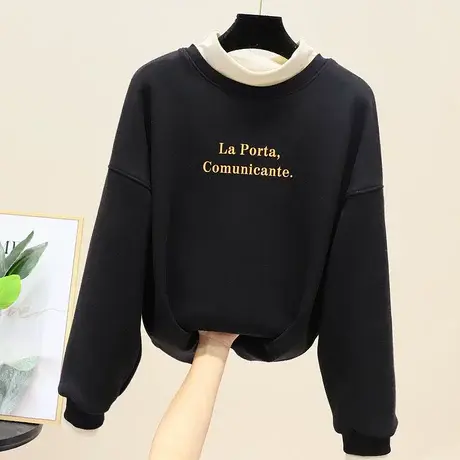 圆领卫衣女2023新款春秋韩版宽松百搭中长款外套慵懒bf风加绒上衣商品大图