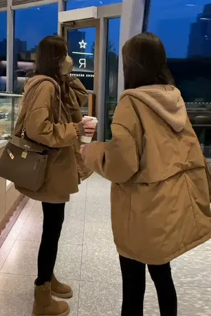 韩版糖果色圆领棉服外套女2025年秋冬新款日系宽松休闲中长款棉衣商品大图