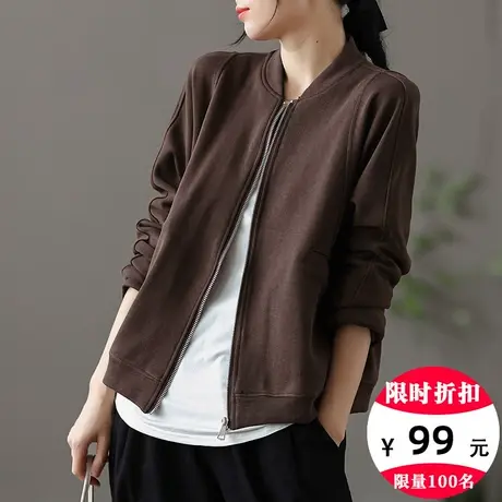 dza 复古休闲女士短外套春季新款棒球服宽松短款显瘦上衣运动夹克图片