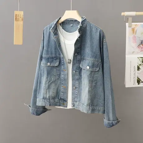 网红短款牛仔外套女小个子2024早秋季新款高级感宽松休闲夹克上衣图片