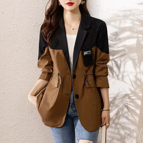 休闲西装领外套女秋冬季新款宽松加大码女装中年妈妈洋气显瘦风衣商品大图