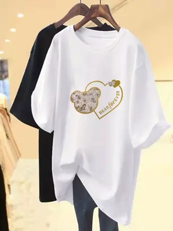 欧货仿棉正肩短袖t恤女2023新款夏季复古港味chic宽松女装上衣服图片