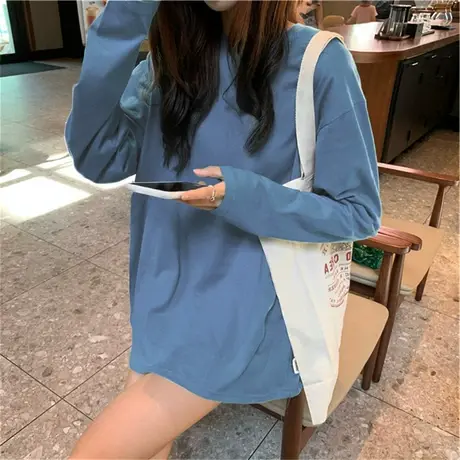 洋气秋冬内搭长袖t恤女装慵懒宽松2024春秋百搭白色打底衫上衣服图片