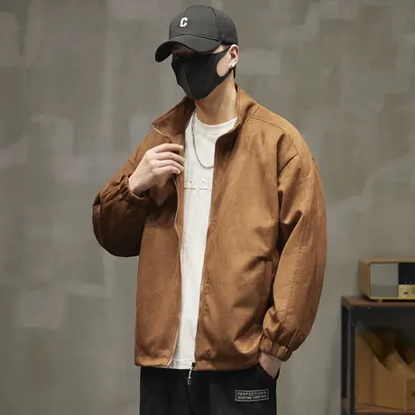 春秋款麂皮绒潮牌棒球服春季男款开衫休闲翻领夹克外套春天上衣服商品大图