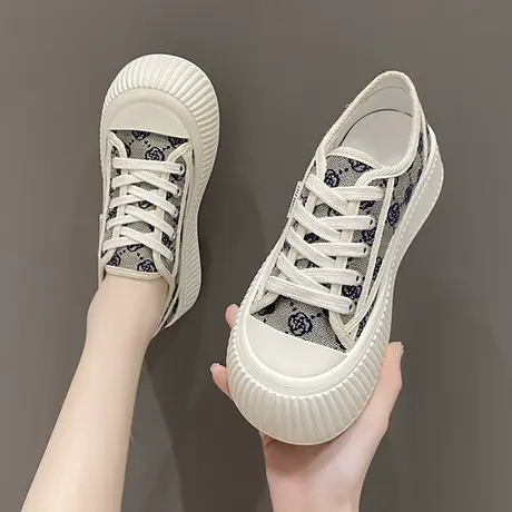 帆布鞋女厚底运动休闲板鞋2023新款春秋单鞋丑萌大头饼干鞋小白鞋图片
