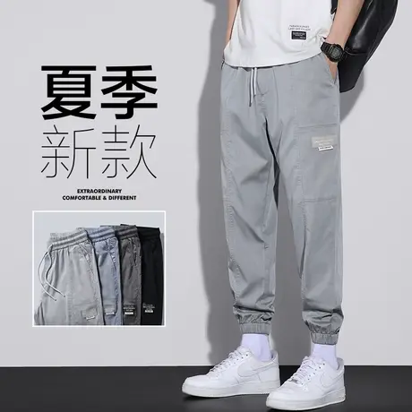 九分工装裤男士束脚宽松休闲裤子男裤夏季薄款夏天潮牌痞帅青少年图片