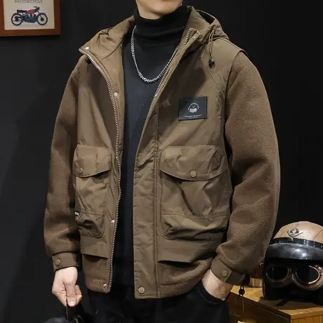 美式棉衣外套男冬季加厚2023新款男士休闲工装秋冬款羊羔绒保暖潮商品大图