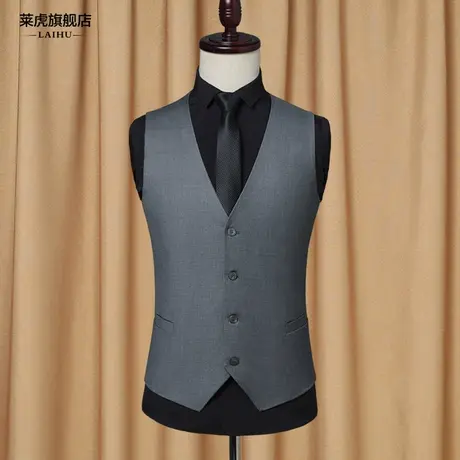 春秋季新款商务修身灰色西装马甲男士西服背心休闲职业马夹男背心商品大图